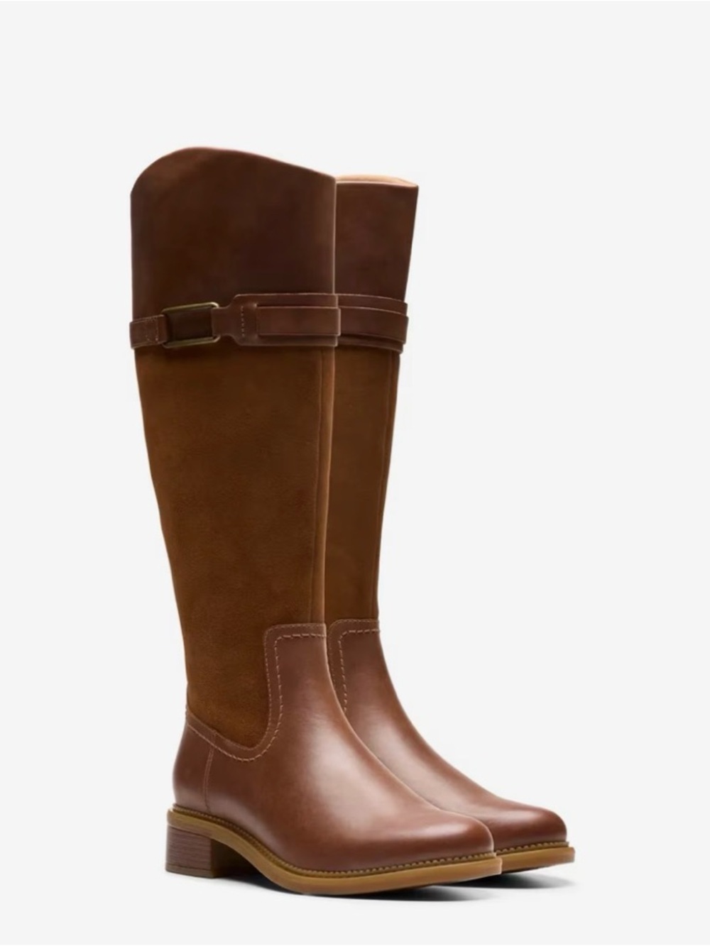 New Clarks Brown Leather and Suede Riding Boots Sz 9 M